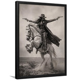 Gunslinger Cowgirl, Wild West Horse Riding Wall Art, Western Female Cowboy Living Room Decor, Framed Art Print, Fine Art Wall Decor
