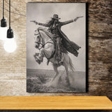 Gunslinger Cowgirl, Wild West Horse Riding Wall Art, Western Female Cowboy Living Room Decor, Canvas Print Wall Art, Wall Decor
