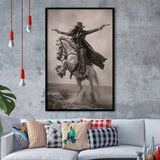 Gunslinger Cowgirl, Wild West Horse Riding Wall Art, Western Female Cowboy Living Room Decor, Framed Art Print, Fine Art Wall Decor