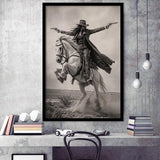 Gunslinger Cowgirl, Wild West Horse Riding Wall Art, Western Female Cowboy Living Room Decor, Framed Art Print, Fine Art Wall Decor