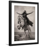 Gunslinger Cowgirl, Wild West Horse Riding Wall Art, Western Female Cowboy Living Room Decor, Framed Art Print White Border