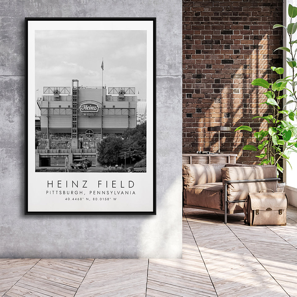 Heinz Field Pittsburgh Steelers, Stadium Wall Art For Football Lovers, B&W, Floating Framed Canvas Print
