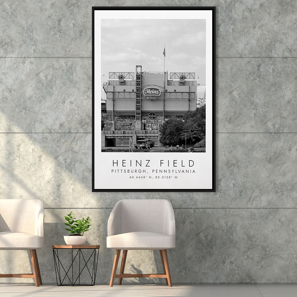 Heinz Field Pittsburgh Steelers, Stadium Wall Art For Football Lovers, B&W, Floating Framed Canvas Print