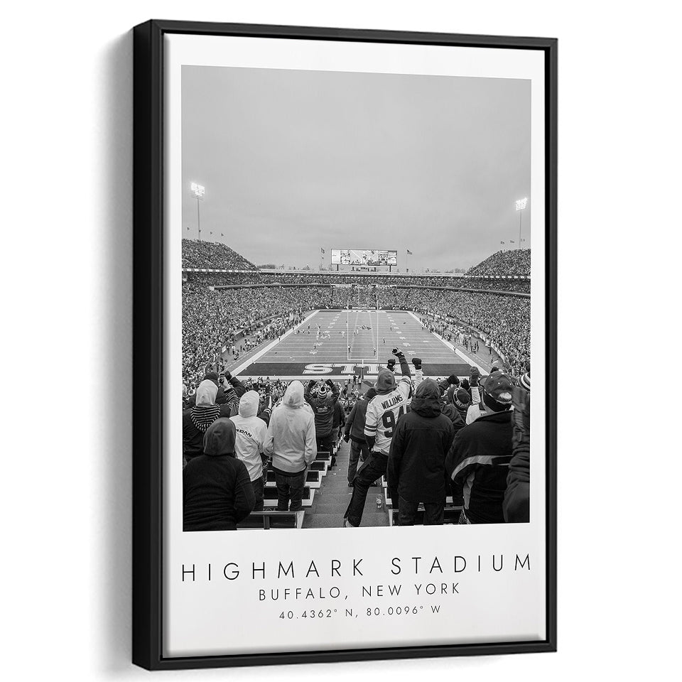 Highmark Stadium Buffalo Bills, Stadium Wall Art For Football Lovers, B&W, Floating Framed Canvas Print