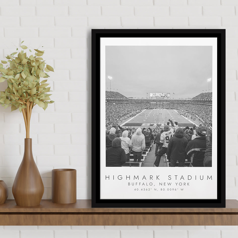 Highmark Stadium Buffalo Bills, Stadium Wall Art For Football Lovers, B&W, Floating Framed Canvas Print