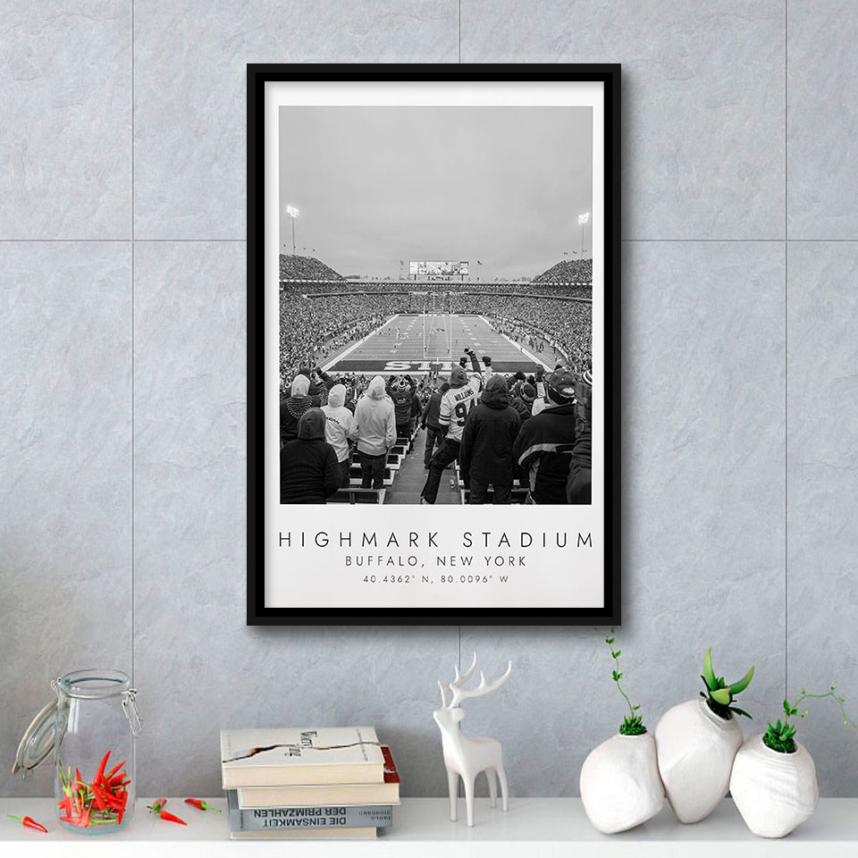 Highmark Stadium Buffalo Bills, Stadium Wall Art For Football Lovers, B&W, Floating Framed Canvas Print