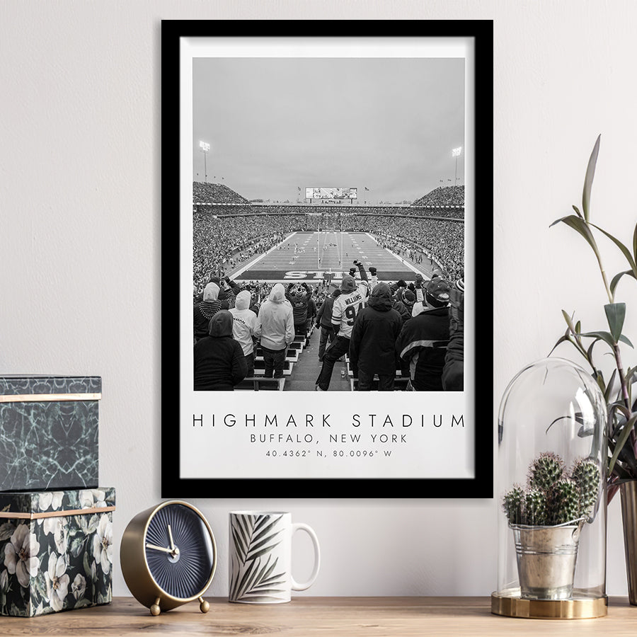 Highmark Stadium Buffalo Bills, Stadium Print For Football Lovers, Black And White, Framed Art Print Wall Decor