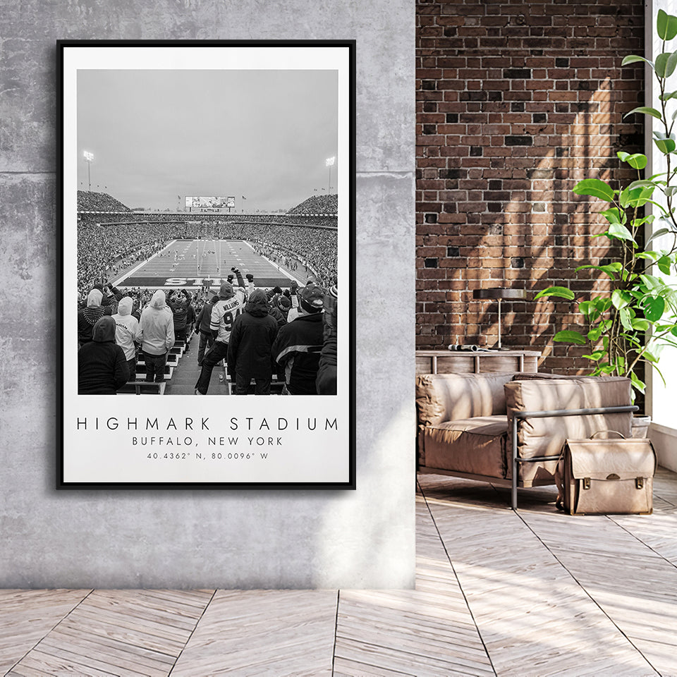 Highmark Stadium Buffalo Bills, Stadium Wall Art For Football Lovers, B&W, Floating Framed Canvas Print