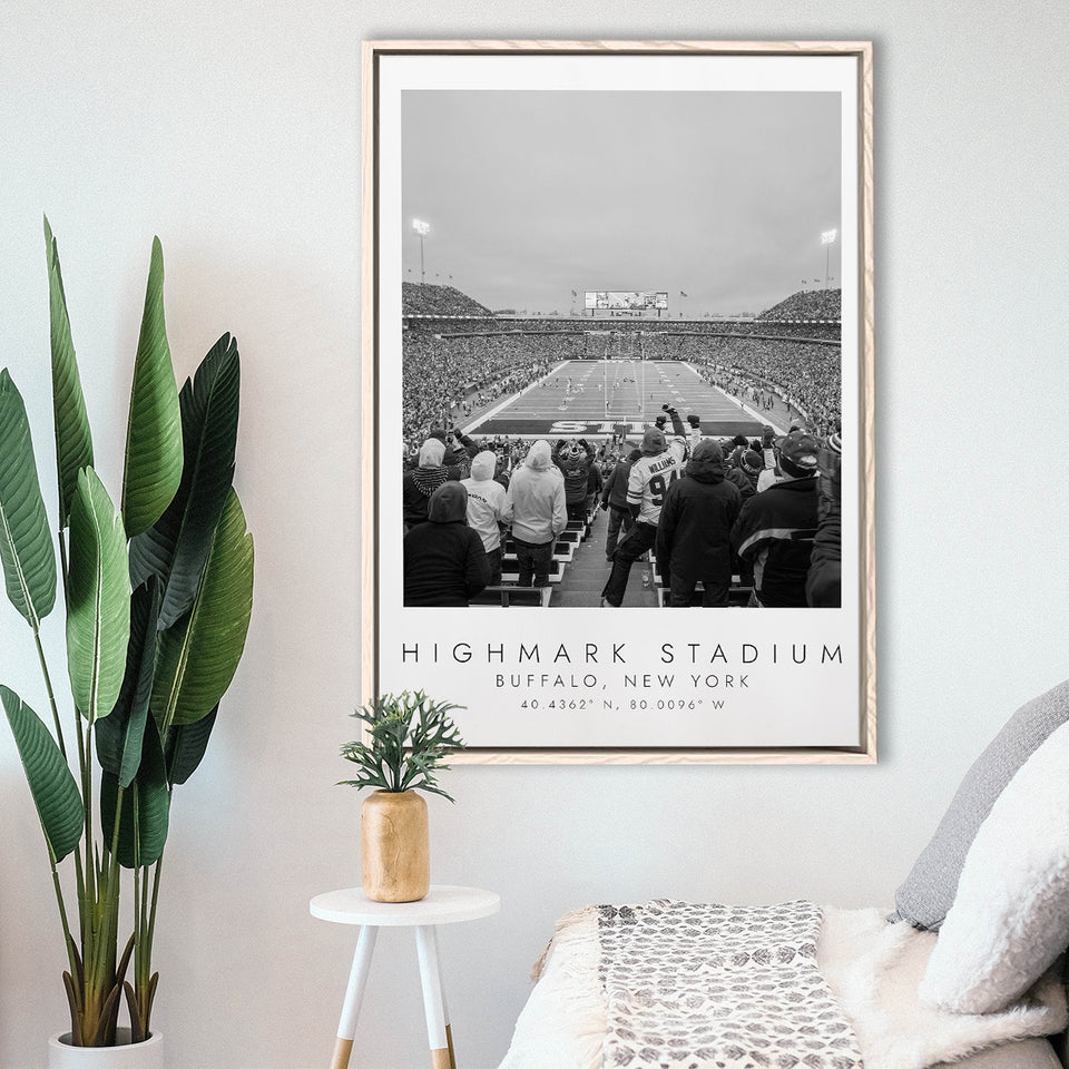 Highmark Stadium Buffalo Bills, Stadium Wall Art For Football Lovers, B&W, Floating Framed Canvas Print