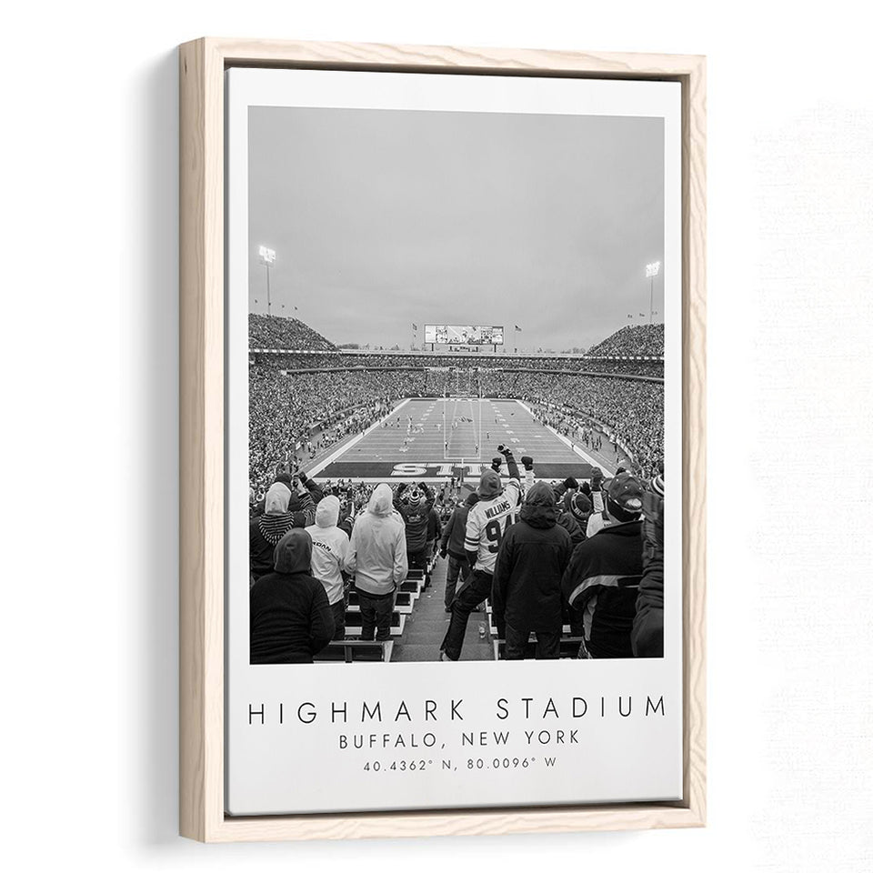 Highmark Stadium Buffalo Bills, Stadium Wall Art For Football Lovers, B&W, Floating Framed Canvas Print