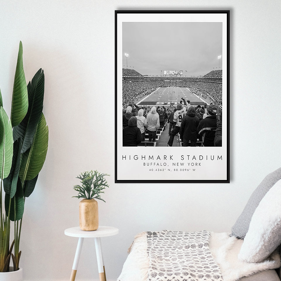 Highmark Stadium Buffalo Bills, Stadium Wall Art For Football Lovers, B&W, Floating Framed Canvas Print