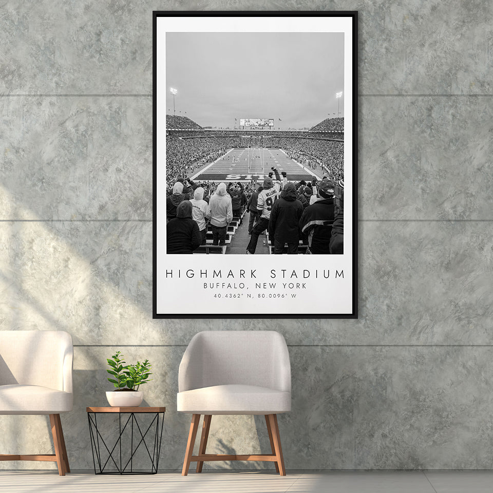 Highmark Stadium Buffalo Bills, Stadium Wall Art For Football Lovers, B&W, Floating Framed Canvas Print