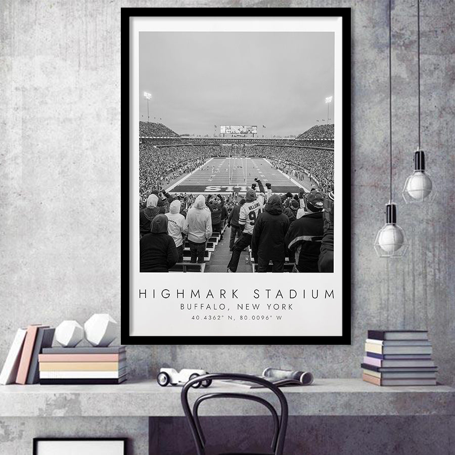 Highmark Stadium Buffalo Bills, Stadium Print For Football Lovers, Black And White, Framed Art Print Wall Decor