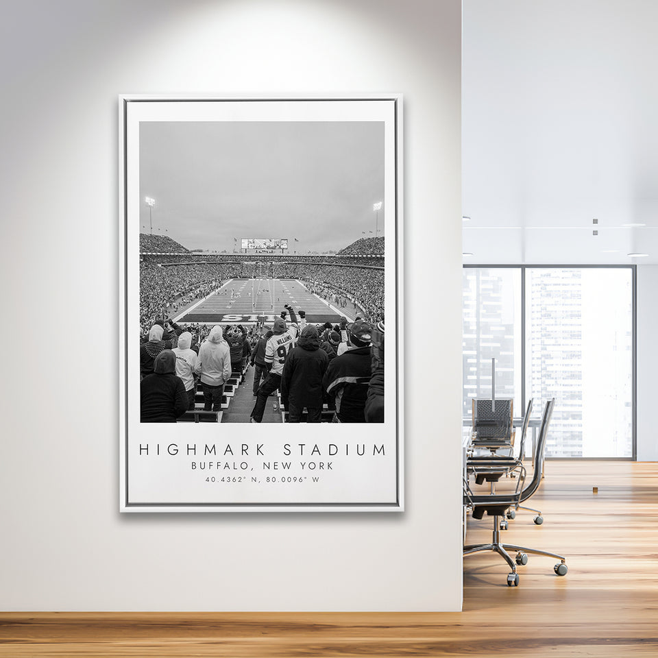 Highmark Stadium Buffalo Bills, Stadium Wall Art For Football Lovers, B&W, Floating Framed Canvas Print