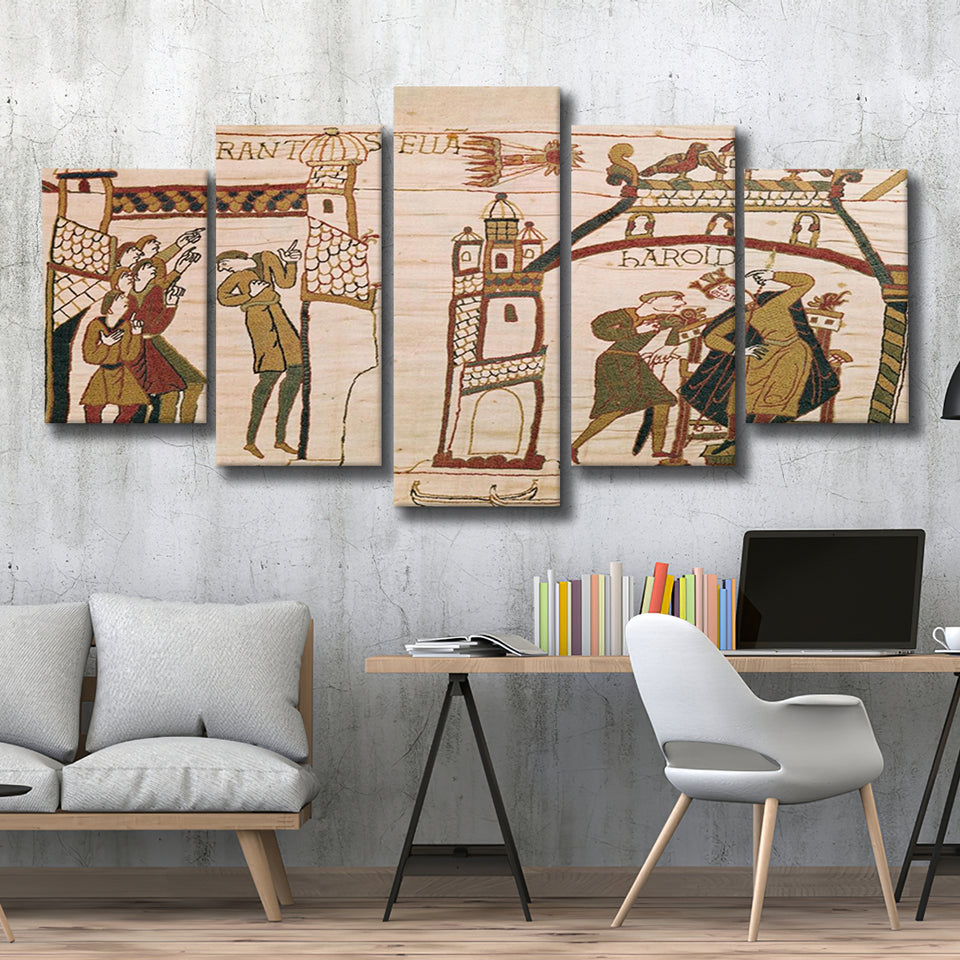 Halley'S Comet And Harold Receiving Bad News, Multi Panel Canvas Print Wall Art Decor, 5 Mixed Panel