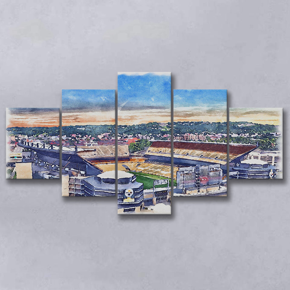 Heinz Field Print, Acrisure Stadium WaterColor 5 Panels Mix Canvas Prints, Large Stadium Canvas
