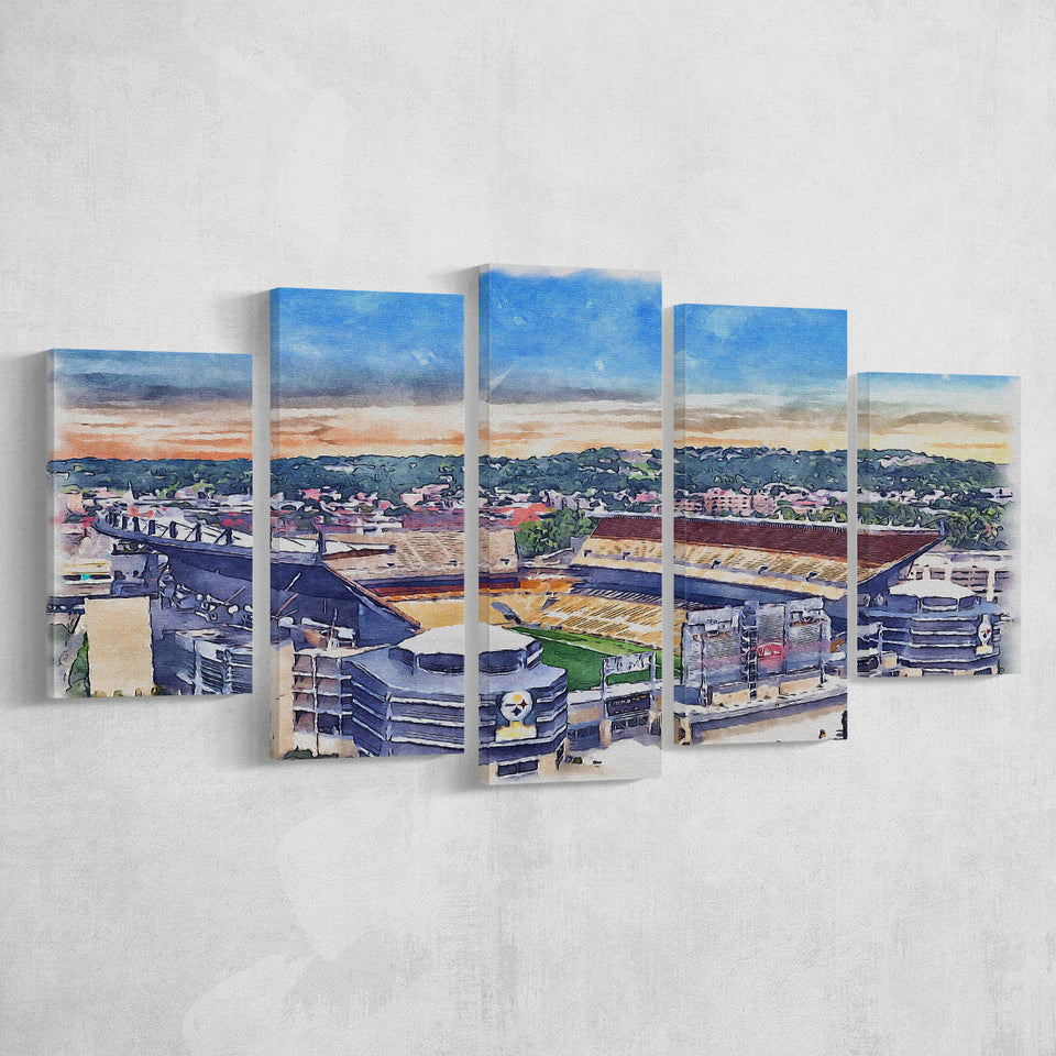 Heinz Field Print, Acrisure Stadium WaterColor 5 Panels Mix Canvas Prints, Large Stadium Canvas