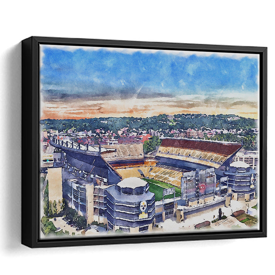 Heinz Field Print, Acrisure Stadium WaterColor Framed Canvas Prints, Stadium Art Gifts, Floating Frame