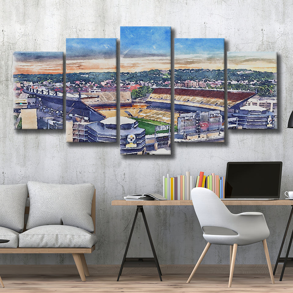 Heinz Field Print, Acrisure Stadium WaterColor 5 Panels Mix Canvas Prints, Large Stadium Canvas
