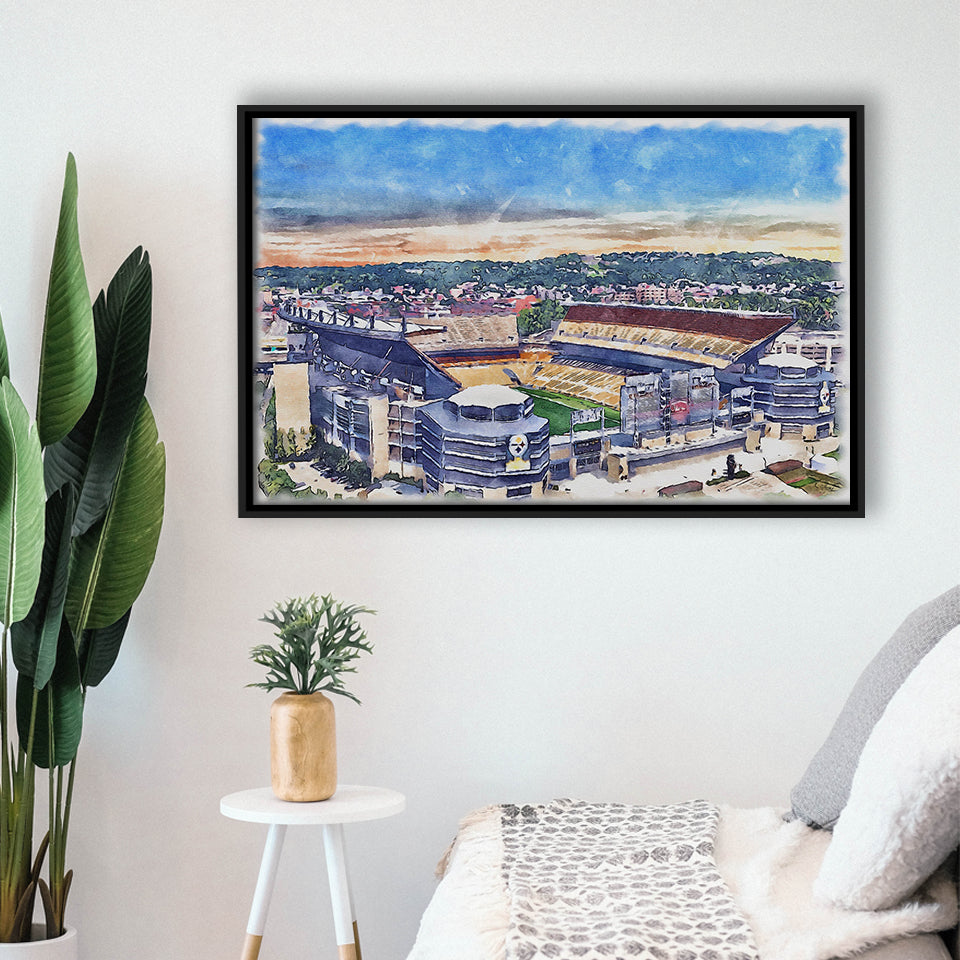 Heinz Field Print, Acrisure Stadium WaterColor Framed Canvas Prints, Stadium Art Gifts, Floating Frame