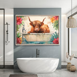 Highland Cow In Bathtub Bathroom Print Funny Animal, Bathroom Art Decor Framed Canvas Prints Wall Art,Floating Frame