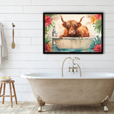 Highland Cow In Bathtub Bathroom Print Funny Animal, Bathroom Art Decor Framed Art PrintsWall Art, Animal Bathroom Art