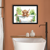Highland Cow In Bathtub Bathroom Print Funny Animal V1, Bathroom Art Decor Framed Canvas Prints Wall Art,Floating Frame