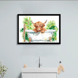 Highland Cow In Bathtub Bathroom Print Funny Animal V1, Bathroom Art Decor Framed Art PrintsWall Art, Animal Bathroom Art