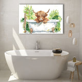 Highland Cow In Bathtub Bathroom Print Funny Animal V1, Bathroom Art Decor Canvas Prints Wall Art, Animal Bathroom Art