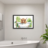 Highland Cow In Bathtub Bathroom Print Funny Animal V1, Bathroom Art Decor Framed Canvas Prints Wall Art,Floating Frame
