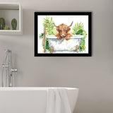 Highland Cow In Bathtub Bathroom Print Funny Animal V1, Bathroom Art Decor Framed Art PrintsWall Art, Animal Bathroom Art