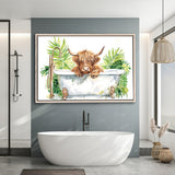 Highland Cow In Bathtub Bathroom Print Funny Animal V1, Bathroom Art Decor Framed Canvas Prints Wall Art,Floating Frame