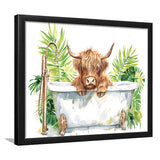 Highland Cow In Bathtub Bathroom Print Funny Animal V1, Bathroom Art Decor Framed Art PrintsWall Art, Animal Bathroom Art