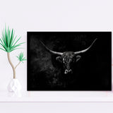 Highland Cow Long Horn Black And White V11, Framed Art Print Wall Decor, Framed Picture