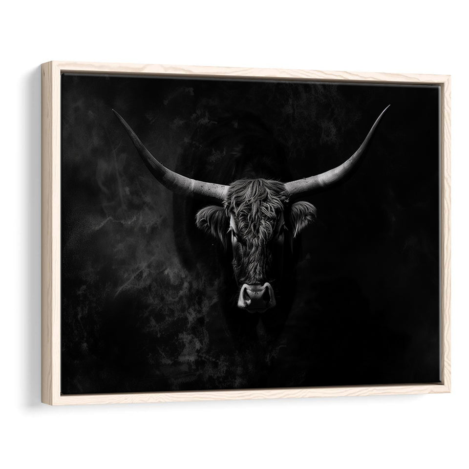 Highland Cow Long Horn Black And White V11, Framed Canvas Painting, Framed Canvas Prints Wall Art Decor