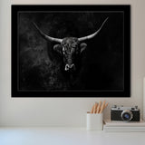 Highland Cow Long Horn Black And White V11, Framed Art Print Wall Decor, Framed Picture