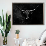 Highland Cow Long Horn Black And White V11, Framed Canvas Painting, Framed Canvas Prints Wall Art Decor