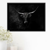 Highland Cow Long Horn Black And White V11, Framed Canvas Painting, Framed Canvas Prints Wall Art Decor