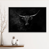 Highland Cow Long Horn Black And White V11, Framed Canvas Painting, Framed Canvas Prints Wall Art Decor
