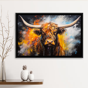 Highland Cow Longhorn Oil Painting, Framed Canvas Painting, Framed Canvas Prints Wall Art Decor