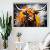 Highland Cow Longhorn Oil Painting, Framed Canvas Painting, Framed Canvas Prints Wall Art Decor