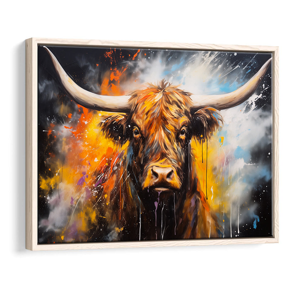 Highland Cow Longhorn Oil Painting, Framed Canvas Painting, Framed Canvas Prints Wall Art Decor