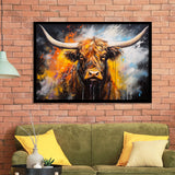 Highland Cow Longhorn Oil Painting, Framed Art Print Wall Decor, Framed Picture