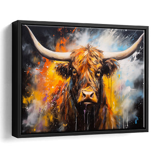 Highland Cow Longhorn Oil Painting, Framed Canvas Painting, Framed Canvas Prints Wall Art Decor