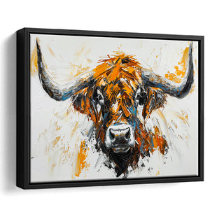 Highland Cow Longhorn Portrait Oil Painting V3, Framed Canvas Painting, Framed Canvas Prints Wall Art Decor