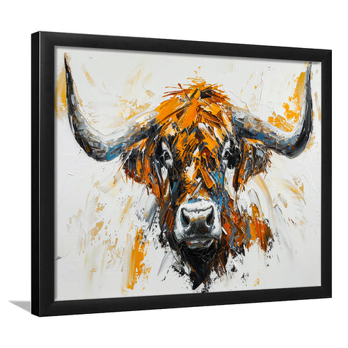 Highland Cow Longhorn Portrait Oil Painting V3, Framed Art Print Wall Decor, Framed Picture