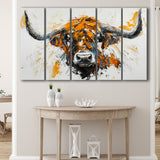 Highland Cow Longhorn Portrait Oil Painting V3, 5 Panels Extra Large Canvas, Canvas Prints Wall Art Decor