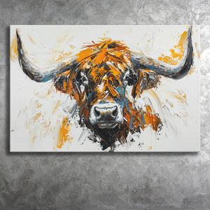 Highland Cow Longhorn Portrait Oil Painting V3, Canvas Painting, Canvas Prints Wall Art Decor