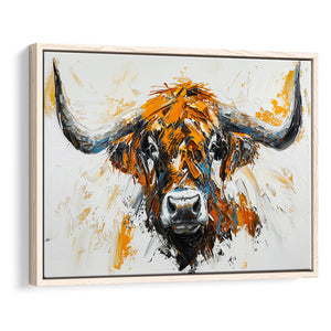 Highland Cow Longhorn Portrait Oil Painting V3, Framed Canvas Painting, Framed Canvas Prints Wall Art Decor