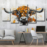 Highland Cow Longhorn Portrait Oil Painting V3, 5 Panels Mixed Large Canvas, Canvas Prints Wall Art Decor
